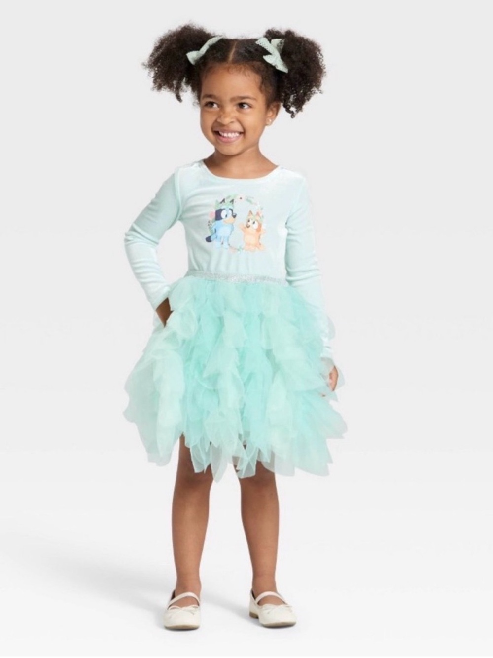 Target Disney Bluey Velour Tutu Ballerina Long Sleeve Princess Dress Turquoise